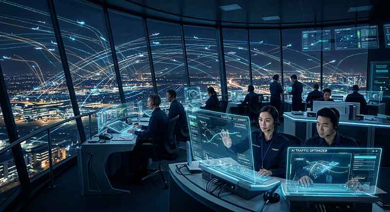 Plurality metaphor for the future of work futuristic air traffic control tower